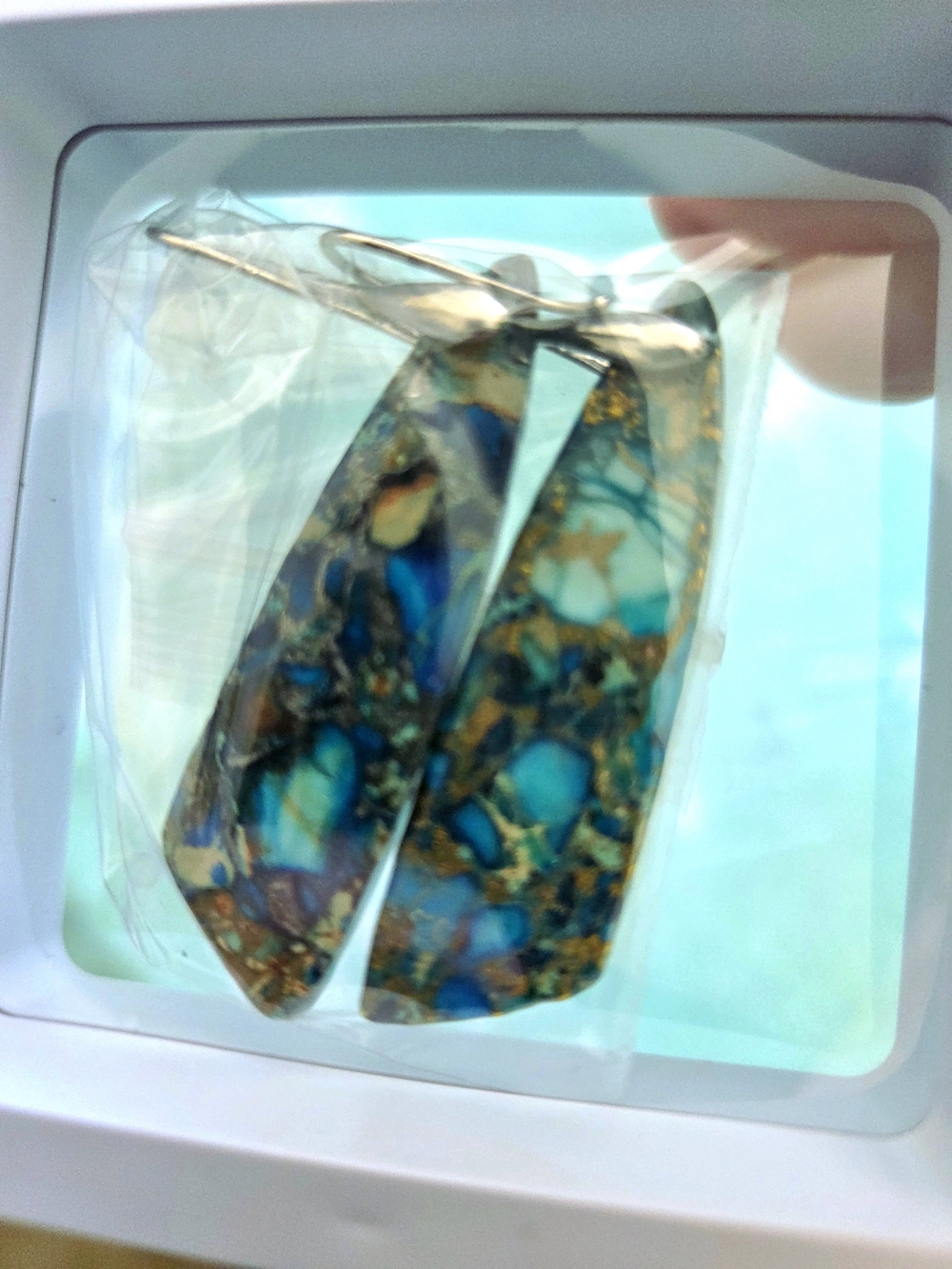 Artisan Blue Turquoise Drop Earrings - Handcrafted Gold Accent